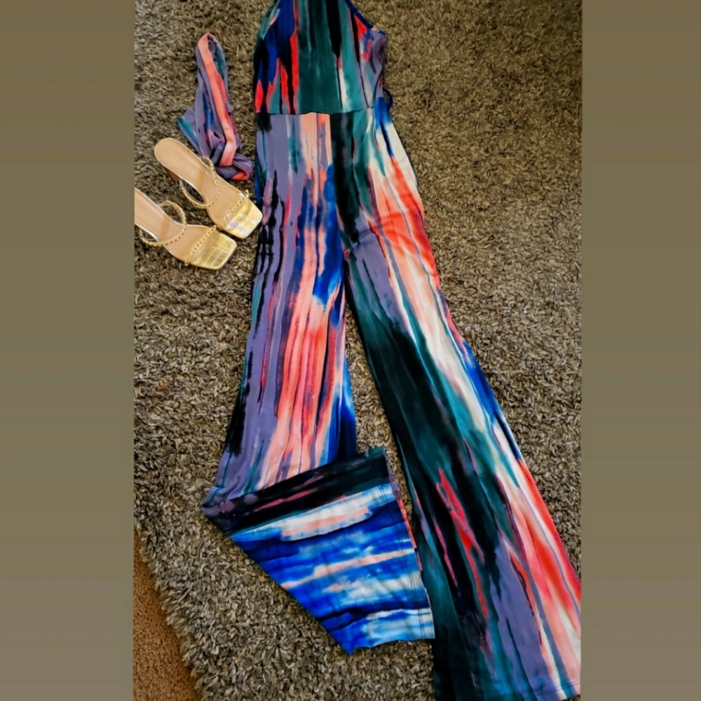 Used tie dye belted jumpsuit
